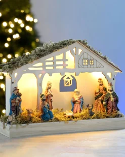WeRChristmas Pre-Lit Christmas Wooden Nativity Scene, 26 Cm^ Table Decorations