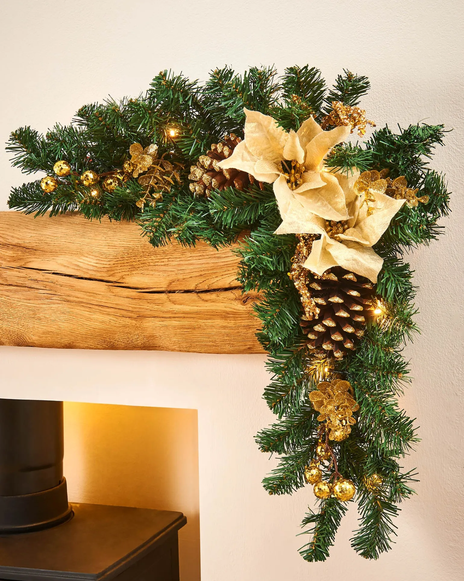 WeRChristmas Pre-Lit Decorated Arch Garland, Cream/Gold, 3 Ft^ Decorated Garlands|Pre Lit Garlands
