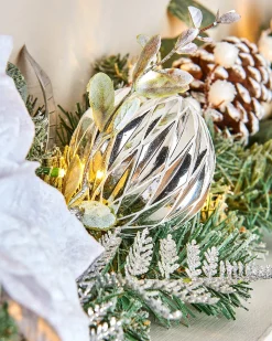 WeRChristmas Pre-Lit Decorated Frosted Garland, White/Silver, 9 Ft^ Decorated Garlands|Pre Lit Garlands