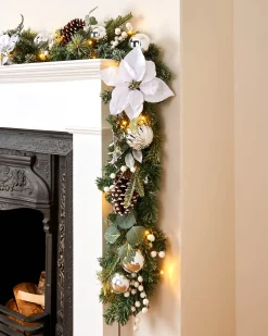 WeRChristmas Pre-Lit Decorated Frosted Garland, White/Silver, 9 Ft^ Decorated Garlands|Pre Lit Garlands