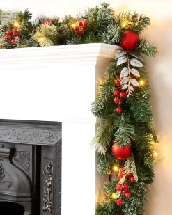 WeRChristmas Pre-Lit Decorated Frosted Garland, 9ft^ Decorated Garlands|Pre Lit Garlands