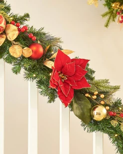 WeRChristmas Pre-Lit Decorated Garland, Red/Gold, 9 Ft^ Decorated Garlands|Pre Lit Garlands