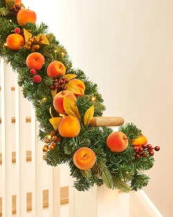 WeRChristmas Pre-Lit Decorated Garland, Apples & Peaches, 9 Ft^ Decorated Garlands|Pre Lit Garlands