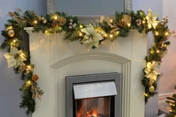 WeRChristmas Pre-Lit Decorated Garland, Cream/Gold, 9 Ft^ Decorated Garlands|Pre Lit Garlands