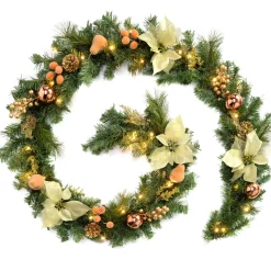WeRChristmas Pre-Lit Decorated Garland, Copper/Gold, 9 Ft^ Decorated Garlands|Pre Lit Garlands