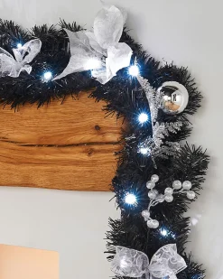 WeRChristmas Pre-Lit Decorated Garland, Black/Silver, 9 Ft^ Decorated Garlands|Pre Lit Garlands
