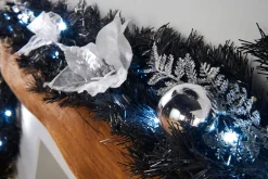 WeRChristmas Pre-Lit Decorated Garland, Black/Silver, 9 Ft^ Decorated Garlands|Pre Lit Garlands