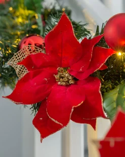 WeRChristmas Pre-Lit Decorated Multi-Function Garland, Red/Gold, 9 Ft^ Decorated Garlands|Pre Lit Garlands