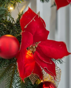 WeRChristmas Pre-Lit Decorated Multi-Function Garland, Red/Gold, 9 Ft^ Decorated Garlands|Pre Lit Garlands