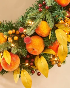 WeRChristmas Pre-Lit Decorated Wreath, Apples & Peaches, 76 Cm^ Decorated Wreaths|Pre Lit Wreaths