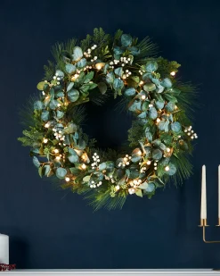 WeRChristmas Pre-Lit Decorated Wreath, Berries & Eucalyptuses, 76 Cm^ Decorated Wreaths|Pre Lit Wreaths