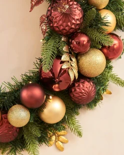 WeRChristmas Pre-Lit Decorated Wreath, Burgundy/Gold, 76 Cm^ Decorated Wreaths|Pre Lit Wreaths
