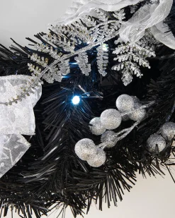 WeRChristmas Pre-Lit Decorated Wreath, Black/Silver, 60 Cm^ Decorated Wreaths|Pre Lit Wreaths