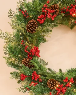 WeRChristmas Pre-Lit Decorated Wreath, Pinecones & Berries, 76 Cm^ Decorated Wreaths|Pre Lit Wreaths