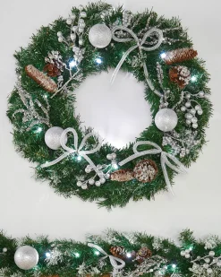 WeRChristmas Pre-Lit Decorated Wreath, Silver Ice, 60 Cm^ Decorated Wreaths|Pre Lit Wreaths