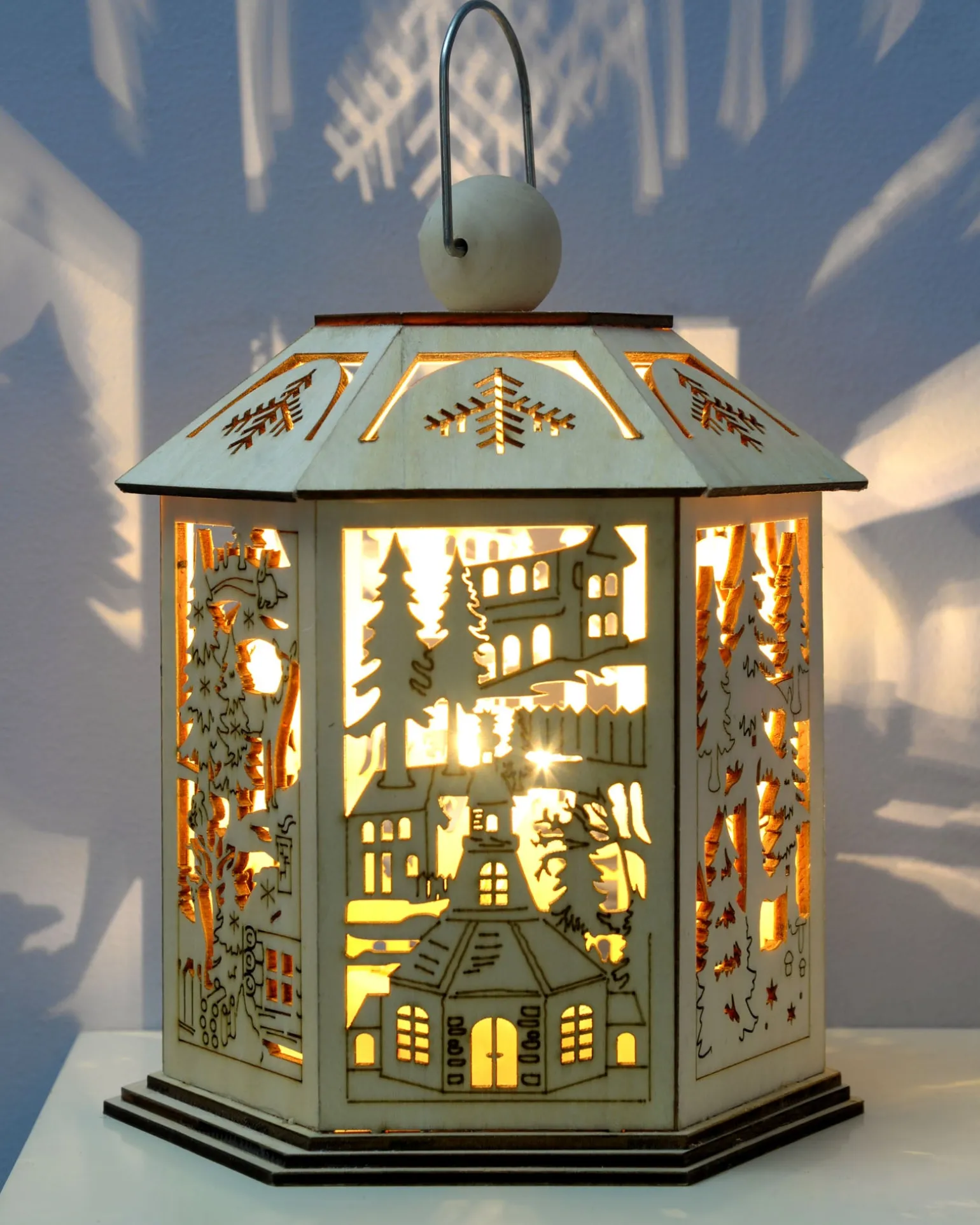 WeRChristmas Pre-Lit Decorative Wooden Lantern, 20 Cm^ Table Decorations