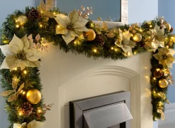 WeRChristmas Pre-Lit Extra Thick Garland, Static, Cream/Gold, 9 Ft^ Decorated Garlands|Pre Lit Garlands