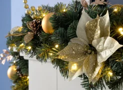 WeRChristmas Pre-Lit Extra Thick Garland, Static, Cream/Gold, 9 Ft^ Decorated Garlands|Pre Lit Garlands