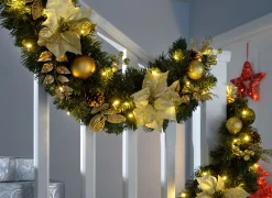 WeRChristmas Pre-Lit Extra Thick Garland, Static, Cream/Gold, 9 Ft^ Decorated Garlands|Pre Lit Garlands