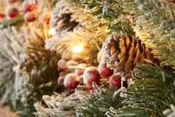 WeRChristmas Pre-Lit Extra Thick Mixed Pine Snow Flocked Garland, Pinecones & Berries, Static, 9 Ft^ Snow Flocked Garlands|Decorated Garlands