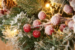 WeRChristmas Pre-Lit Extra Thick Mixed Pine Snow Flocked Garland, Pinecones & Berries, Static, 9 Ft^ Snow Flocked Garlands|Decorated Garlands