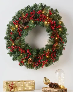 WeRChristmas Pre-Lit Extra Thick Wreath, Pinecones & Berries, 76 Cm^ Decorated Wreaths|Pre Lit Wreaths