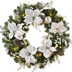 WeRChristmas Pre-Lit Extra Thick Wreath, Silver/White, 76 Cm^ Decorated Wreaths|Pre Lit Wreaths