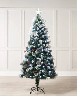 WeRChristmas Pre-Lit Fibre Optic Frosted Christmas Tree With Tree Topper, 7 Ft^ Fibre Optic Christmas Trees|Snow Flocked Christmas Trees