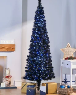 WeRChristmas Pre-Lit Fibre Optic Slim Black Christmas Tree, 7 Ft^ Budget Christmas Trees|Fibre Optic Christmas Trees