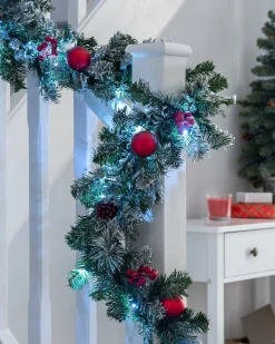 WeRChristmas Pre-Lit Frosted Decorated Garland, 9 Ft^ Snow Flocked Garlands|Decorated Garlands