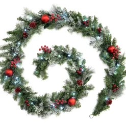 WeRChristmas Pre-Lit Frosted Decorated Garland, 9 Ft^ Snow Flocked Garlands|Decorated Garlands