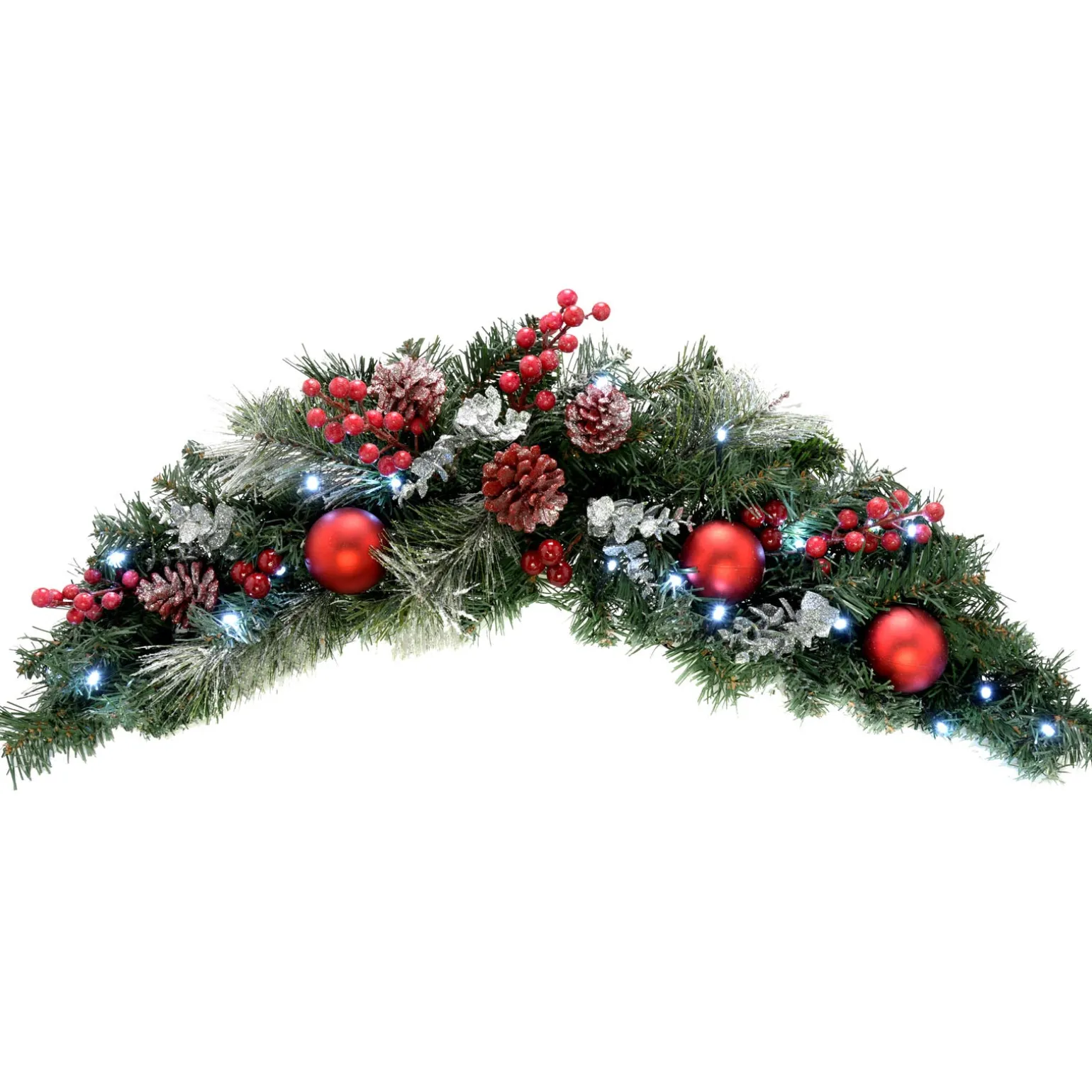 WeRChristmas Pre-Lit Frosted Decorated Arch Garland With 20 Cool White LEDs, 3 Ft^ Snow Flocked Garlands|Decorated Garlands