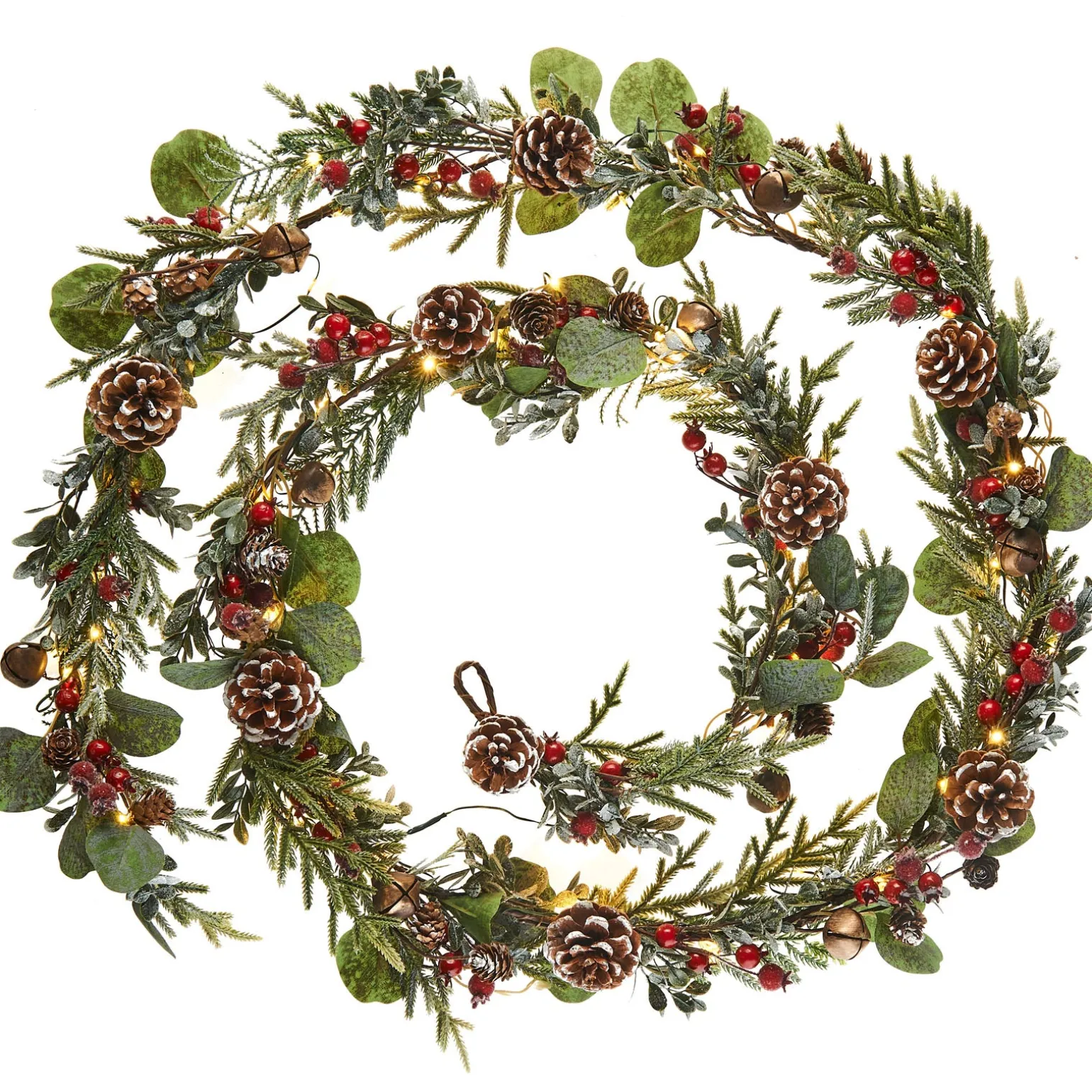 WeRChristmas Pre-Lit Frosted Eucalyptus Garland, Pinecones & Berries, 9 Ft^ Pre Lit Garlands|Decorated Garlands