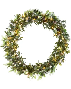 WeRChristmas Pre-Lit Frosted Mistletoe Wreath, 76 Cm^ Decorated Wreaths|Pre Lit Wreaths
