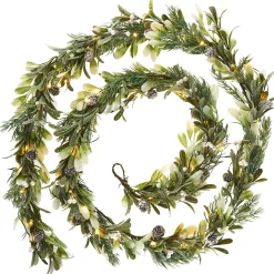 WeRChristmas Pre-Lit Frosted Mistletoe Garland, 9 Ft^ Decorated Garlands|Pre Lit Garlands