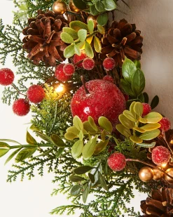 WeRChristmas Pre-Lit Frosted Red Berry Mixed Tip Wreath, 60 Cm^ Decorated Wreaths|Pre Lit Wreaths