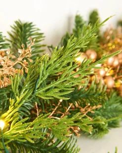 WeRChristmas Pre-Lit Gold Berry Mixed Tip Garland, 9 Ft^ Decorated Garlands|Pre Lit Garlands