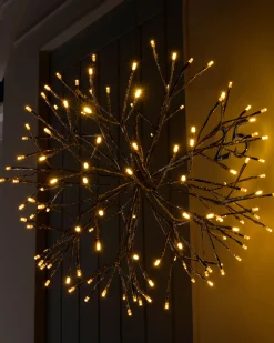 WeRChristmas Pre-Lit Hanging Silver Branch Ball With Warm White LEDs, 50 Cm^ Festive Star, Snowflake & Sign Lights