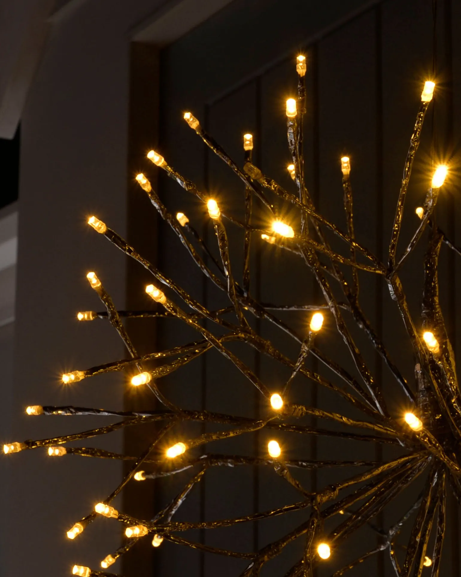 WeRChristmas Pre-Lit Hanging Silver Branch Ball With Warm White LEDs, 50 Cm^ Festive Star, Snowflake & Sign Lights
