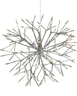 WeRChristmas Pre-Lit Hanging Silver Branch Ball With Warm White LEDs, 50 Cm^ Festive Star, Snowflake & Sign Lights