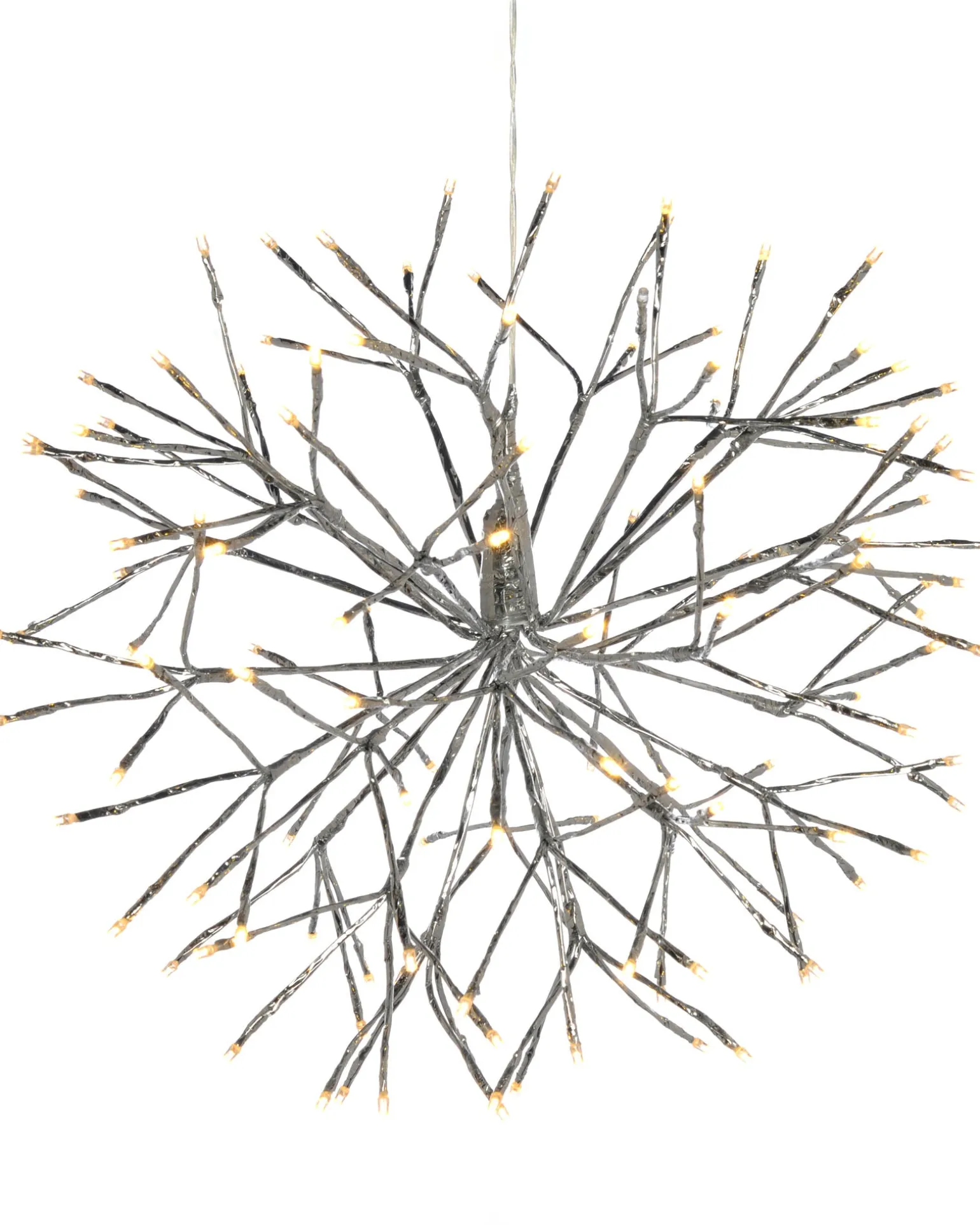 WeRChristmas Pre-Lit Hanging Silver Branch Ball With Warm White LEDs, 50 Cm^ Festive Star, Snowflake & Sign Lights