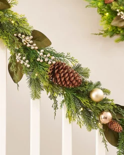WeRChristmas Pre-Lit Mixed Tip Garland, Pinecones & Berries, 9 Ft^ Decorated Garlands|Pre Lit Garlands