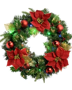 WeRChristmas Pre-Lit Multi-Coloured Decorated Wreath, Red/Gold, 60 Cm^ Decorated Wreaths|Pre Lit Wreaths