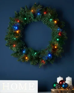 WeRChristmas Pre-Lit Multi-Coloured LEDs Wreath, 60 Cm^ Plain Wreaths|Pre Lit Wreaths