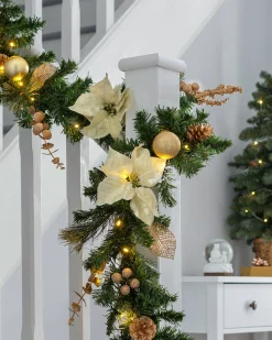 WeRChristmas Pre-Lit Multi-Function Decorated Garland, Cream/Gold, 9 Ft^ Decorated Garlands|Pre Lit Garlands