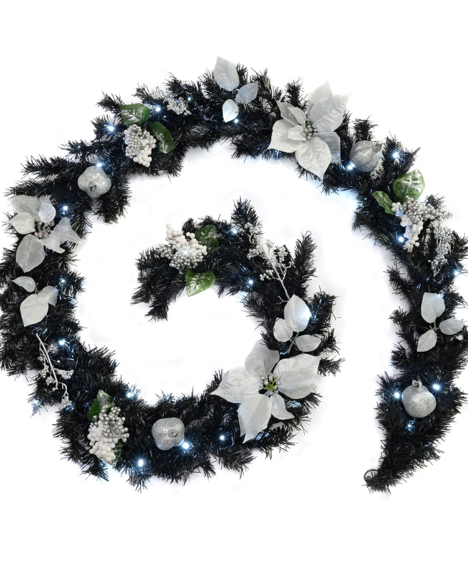 WeRChristmas Pre-Lit Multi-Function Decorated Garland, Black/Silver, 9 Ft^ Pre Lit Garlands|Decorated Garlands