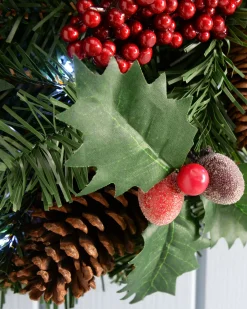 WeRChristmas Pre-Lit Natural Decorated Wreath, Pinecones & Berries, 60 Cm^ Decorated Wreaths|Pre Lit Wreaths