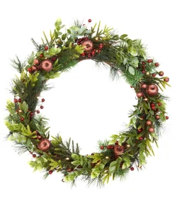 WeRChristmas Pre-Lit Natural Mixed Tip Wreath, 60 Cm^ Decorated Wreaths|Pre Lit Wreaths