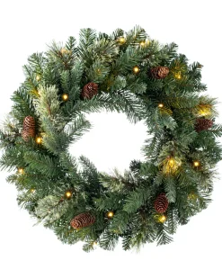 WeRChristmas Pre-Lit Natural Pine Wreath, 60 Cm^ Plain Wreaths|Decorated Wreaths