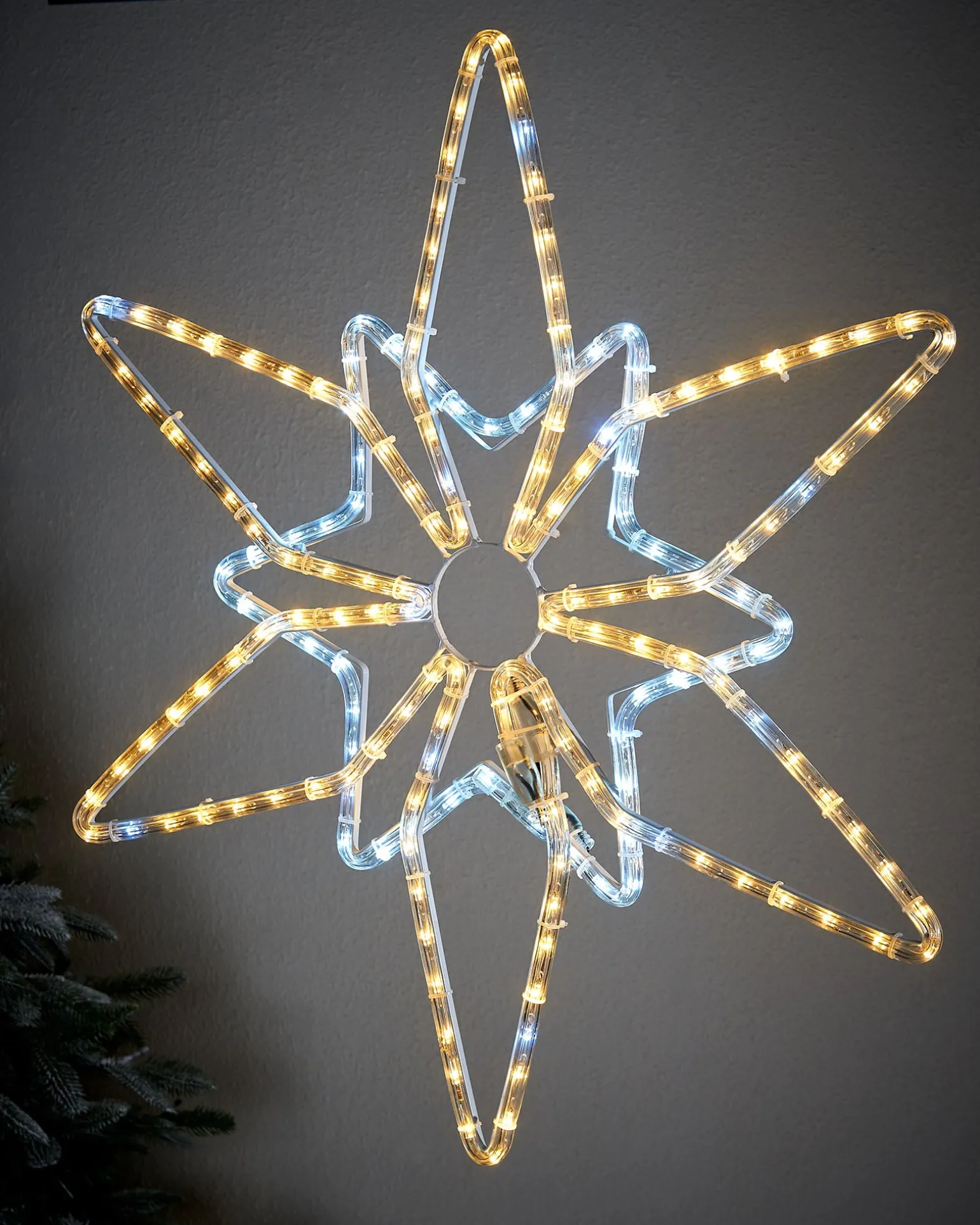 WeRChristmas Pre-Lit Northern Star Rope Light Silhouette, Warm/Bright White, 64 Cm^ Festive Star, Snowflake & Sign Lights